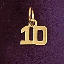 Number 10 Pendant Necklace Charm Bracelet in Yellow, White or Rose Gold 951210