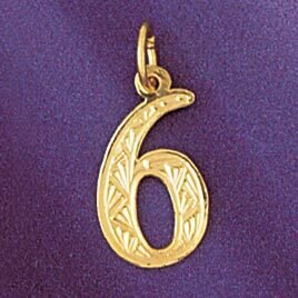Number 6 Pendant Necklace Charm Bracelet in Yellow, White or Rose Gold 9519