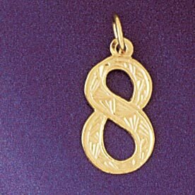 Number 8 Pendant Necklace Charm Bracelet in Yellow, White or Rose Gold 9521