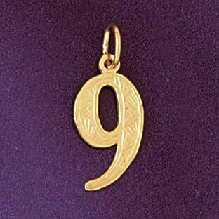 Number 9 Pendant Necklace Charm Bracelet in Yellow, White or Rose Gold 9522