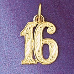 Dazzlers Jewelry Number 16 Pendant Necklace Charm Bracelet in Yellow, White or Rose Gold 9525, MPN:…
