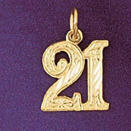Number 21 Pendant Necklace Charm Bracelet in Yellow, White or Rose Gold 9527