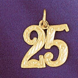 Number 25 Pendant Necklace Charm Bracelet in Yellow, White or Rose Gold 9528