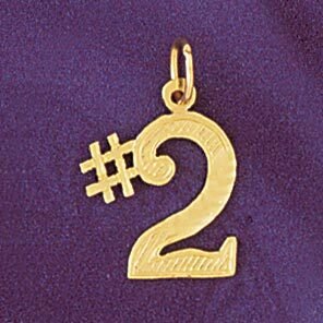Number 2 Pendant Necklace Charm Bracelet in Yellow, White or Rose Gold 9537