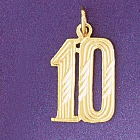 Number 10 Pendant Necklace Charm Bracelet in Yellow, White or Rose Gold 9539