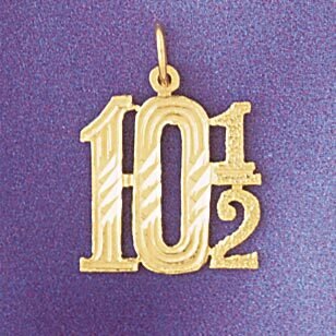 Number 10 1/2 Pendant Necklace Charm Bracelet in Yellow, White or Rose Gold 9541