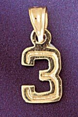 Number 3 Pendant Necklace Charm Bracelet in Yellow, White or Rose Gold 95113