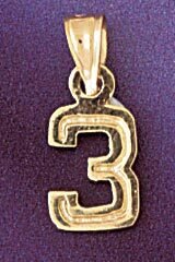Dazzlers Jewelry Number 3 Pendant Necklace Charm Bracelet in Yellow, White or Rose Gold 95113, MPN:…
