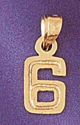 Number 6 Pendant Necklace Charm Bracelet in Yellow, White or Rose Gold 95116