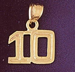 Number 10 Pendant Necklace Charm Bracelet in Yellow, White or Rose Gold 951110