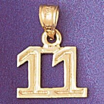 Number 11 Pendant Necklace Charm Bracelet in Yellow, White or Rose Gold 951111