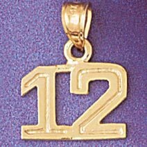 Number 12 Pendant Necklace Charm Bracelet in Yellow, White or Rose Gold 951112