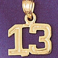 Number 13 Pendant Necklace Charm Bracelet in Yellow, White or Rose Gold 951113