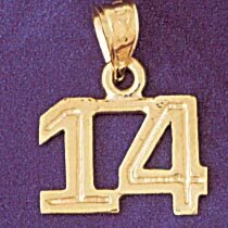 Number 14 Pendant Necklace Charm Bracelet in Yellow, White or Rose Gold 951114