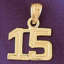 Number 15 Pendant Necklace Charm Bracelet in Yellow, White or Rose Gold 951115
