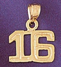 Number 16 Pendant Necklace Charm Bracelet in Yellow, White or Rose Gold 951116