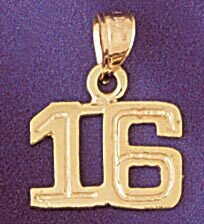 Dazzlers Jewelry Number 16 Pendant Necklace Charm Bracelet in Yellow, White or Rose Gold 951116, MP…