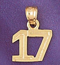 Number 17 Pendant Necklace Charm Bracelet in Yellow, White or Rose Gold 951117