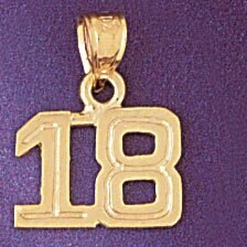 Number 18 Pendant Necklace Charm Bracelet in Yellow, White or Rose Gold 951118