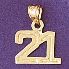 Number 21 Pendant Necklace Charm Bracelet in Yellow, White or Rose Gold 951121