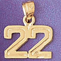 Number 22 Pendant Necklace Charm Bracelet in Yellow, White or Rose Gold 951122
