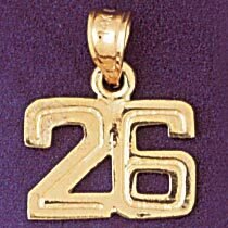 Number 26 Pendant Necklace Charm Bracelet in Yellow, White or Rose Gold 951126