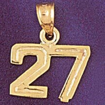 Number 27 Pendant Necklace Charm Bracelet in Yellow, White or Rose Gold 951127