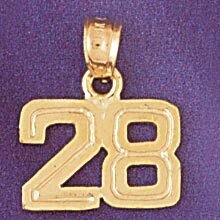 Number 28 Pendant Necklace Charm Bracelet in Yellow, White or Rose Gold 951128