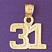 Number 31 Pendant Necklace Charm Bracelet in Yellow, White or Rose Gold 951131
