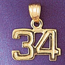 Number 34 Pendant Necklace Charm Bracelet in Yellow, White or Rose Gold 951134