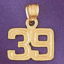 Number 39 Pendant Necklace Charm Bracelet in Yellow, White or Rose Gold 951139