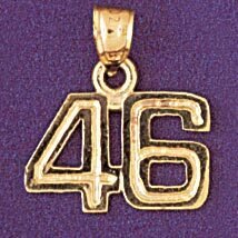 Number 46 Pendant Necklace Charm Bracelet in Yellow, White or Rose Gold 951146