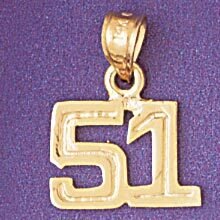 Number 51 Pendant Necklace Charm Bracelet in Yellow, White or Rose Gold 951151