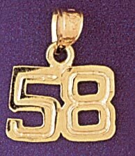 Number 58 Pendant Necklace Charm Bracelet in Yellow, White or Rose Gold 951158