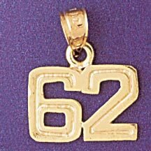 Number 62 Pendant Necklace Charm Bracelet in Yellow, White or Rose Gold 951162