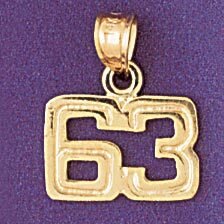 Number 63 Pendant Necklace Charm Bracelet in Yellow, White or Rose Gold 951163