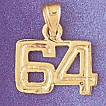 Number 64 Pendant Necklace Charm Bracelet in Yellow, White or Rose Gold 951164