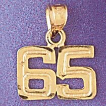 Number 65 Pendant Necklace Charm Bracelet in Yellow, White or Rose Gold 951165