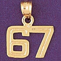 Number 67 Pendant Necklace Charm Bracelet in Yellow, White or Rose Gold 951167