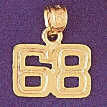 Number 68 Pendant Necklace Charm Bracelet in Yellow, White or Rose Gold 951168