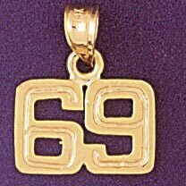 Number 69 Pendant Necklace Charm Bracelet in Yellow, White or Rose Gold 951169