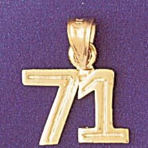 Number 71 Pendant Necklace Charm Bracelet in Yellow, White or Rose Gold 951171