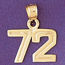 Number 72 Pendant Necklace Charm Bracelet in Yellow, White or Rose Gold 951172