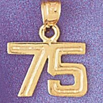 Number 75 Pendant Necklace Charm Bracelet in Yellow, White or Rose Gold 951175