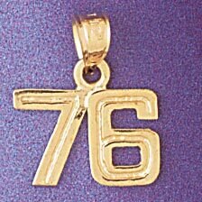 Number 76 Pendant Necklace Charm Bracelet in Yellow, White or Rose Gold 951176