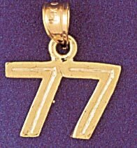 Number 77 Pendant Necklace Charm Bracelet in Yellow, White or Rose Gold 951177