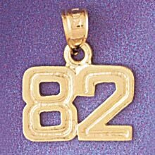 Number 82 Pendant Necklace Charm Bracelet in Yellow, White or Rose Gold 951182