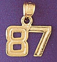 Number 87 Pendant Necklace Charm Bracelet in Yellow, White or Rose Gold 951187