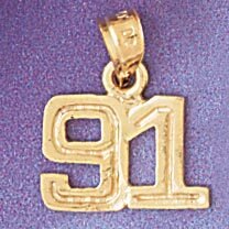 Number 91 Pendant Necklace Charm Bracelet in Yellow, White or Rose Gold 951191