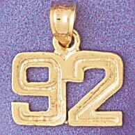 Number 92 Pendant Necklace Charm Bracelet in Yellow, White or Rose Gold 951192